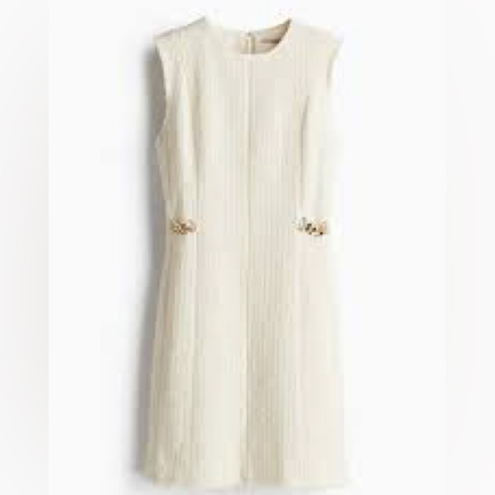 H&M Cream Sheath Midi Dress with Embellishments